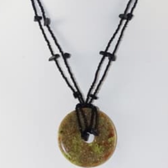 Savvy Cie Beaded Black Onyx & Epidote Disc Pendant - Picture 3 of 8